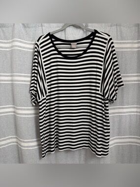 Chico's Black & White Striped Short Sleeve Shirt Size 3 (XL/16)